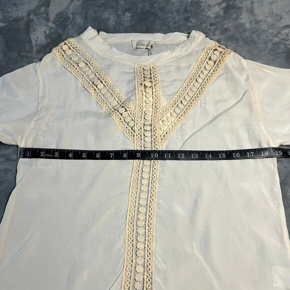 Kosmika Crewneck Crochet Trim Blouse Size Small NEW Semi Sheer Boho Cottagecore - Picture 7 of 12